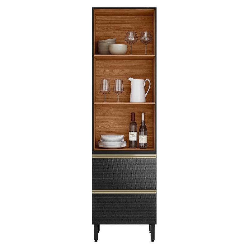 cristaleira 1 porta com vidro reflecta e 2 gavetas demóbile proença carbono com nogueira d9170