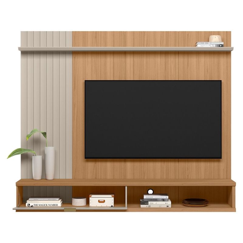 painel linea sintra para tv de até 75 polegadas cor jequitibá com off white