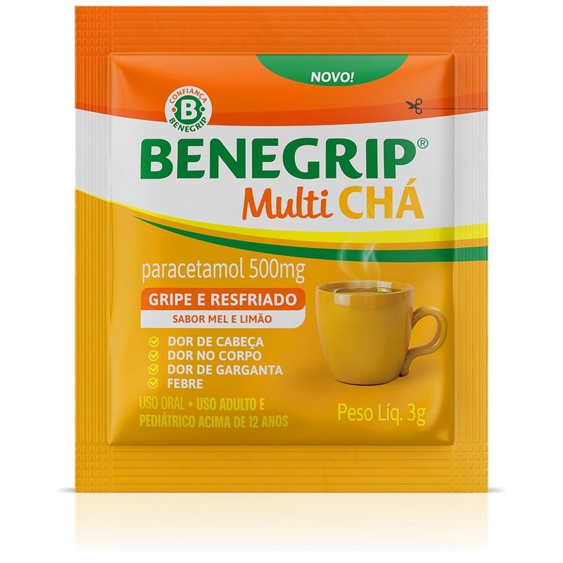 benegrip multi chá paracetamol 500mg sabor mel e limão 3g 1 sachê hypera