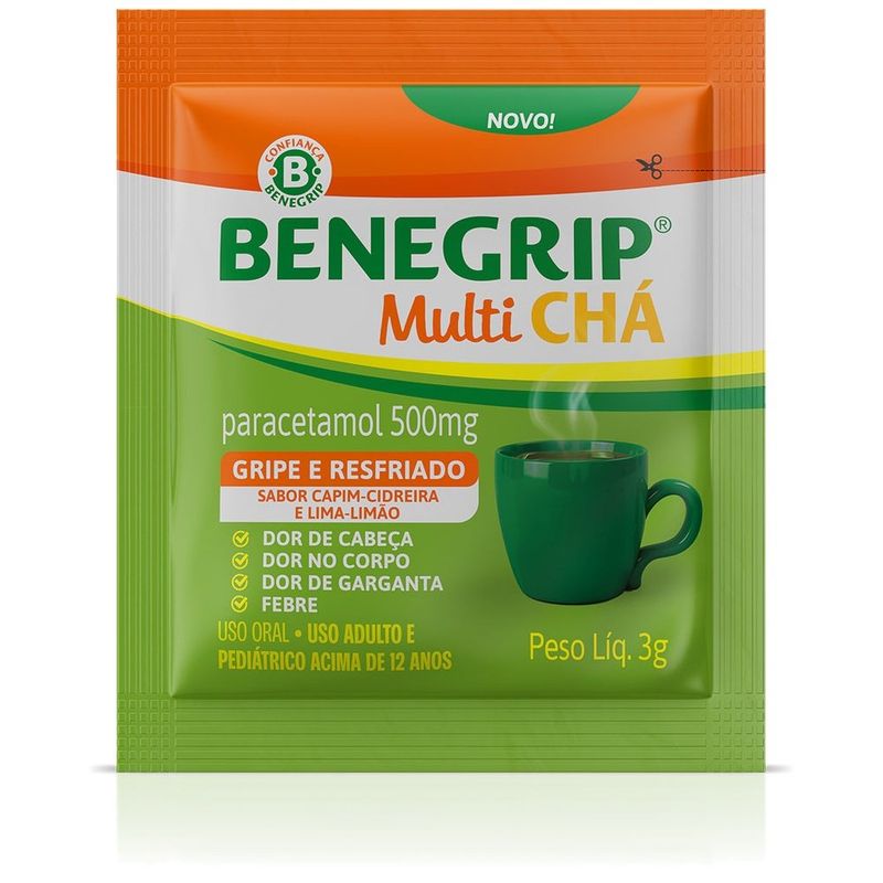 benegrip multi chá paracetamol 500mg sabor cidreira e limão 3g 1 sachê hypera