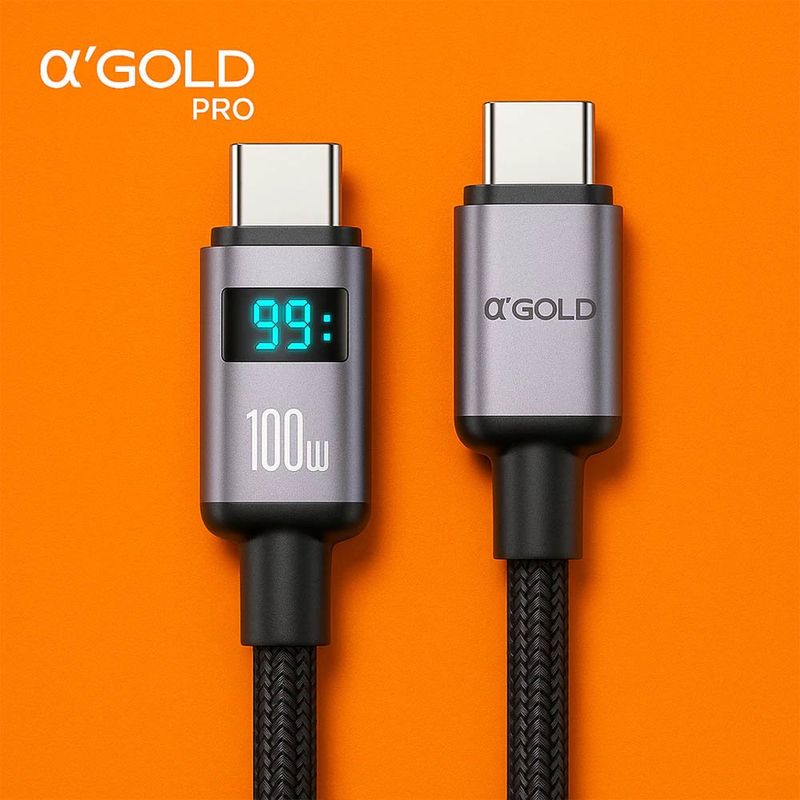 cabo de dados a'gold tipo c para tipo c turbo com display cb134 100w 1m (mp)
