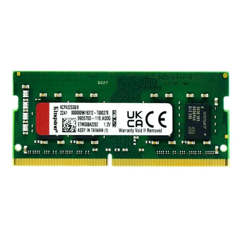 memória para notebook kingston ddr4 8gb 3200mhz kcp432ss8/8 (mp)