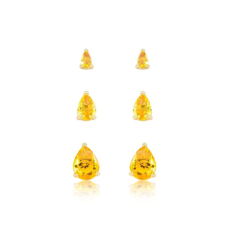 brinco trio semijoia luiza mota gota com zircônia amarelo (mp)
