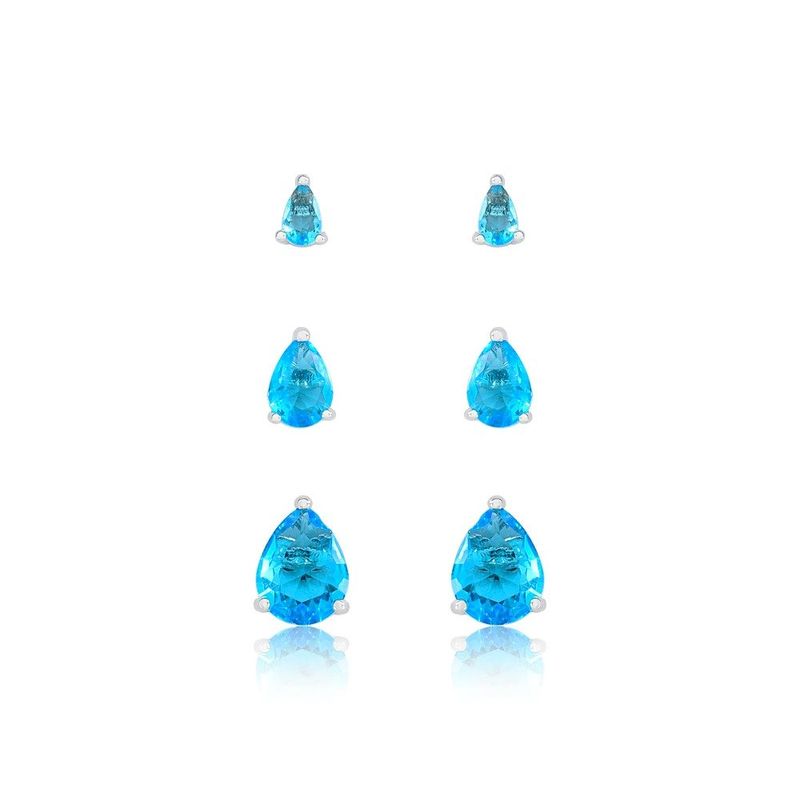 brinco trio semijoia luiza mota gota com zircônia azul céu (mp)