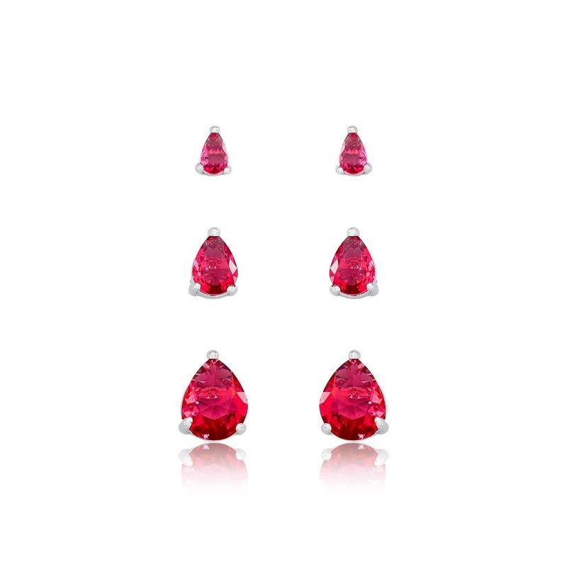 brinco trio semijoia luiza mota gota com zircônia rosa (mp)