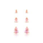 brinco trio semijoia luiza mota gota com zircônia rosa claro (mp)