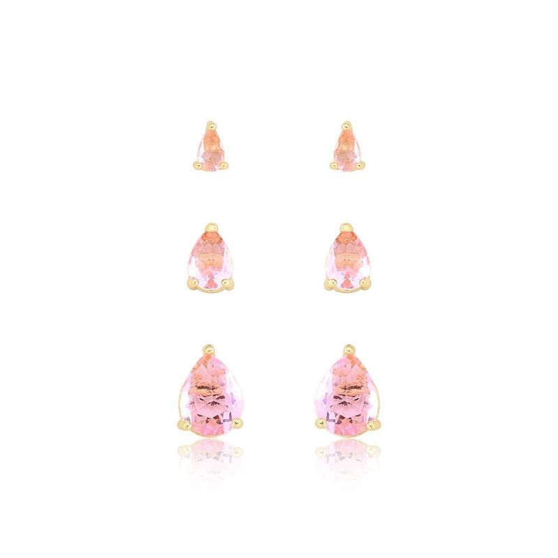 brinco trio semijoia luiza mota gota com zircônia rosa claro (mp)