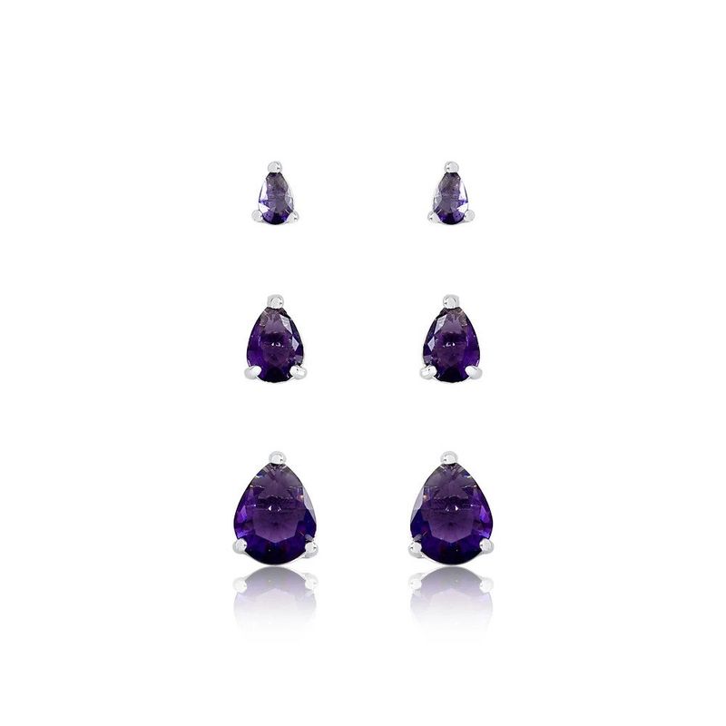 brinco trio semijoia luiza mota gota com zircônia roxo (mp)