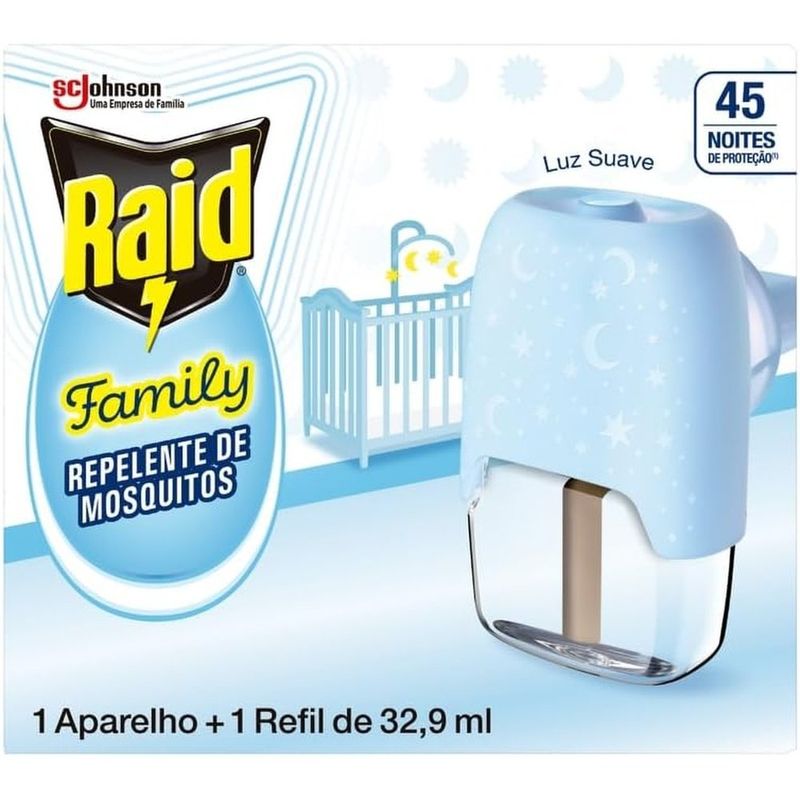 inseticida raid elétrico family 1 aparelho e 1 refil de 32,9ml