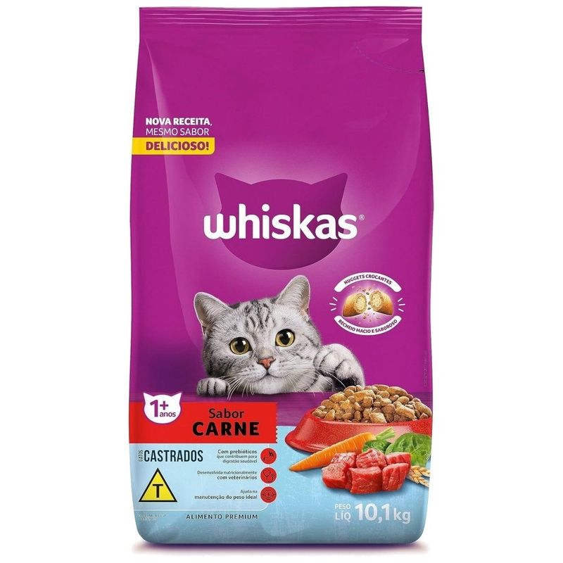 ração para gatos castrados whiskas 10,1kg carne (mp)