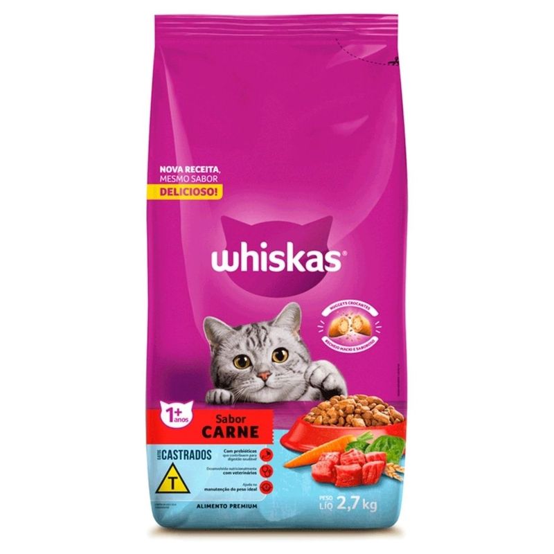 ração para gatos castrados whiskas 2,7kg carne (mp)