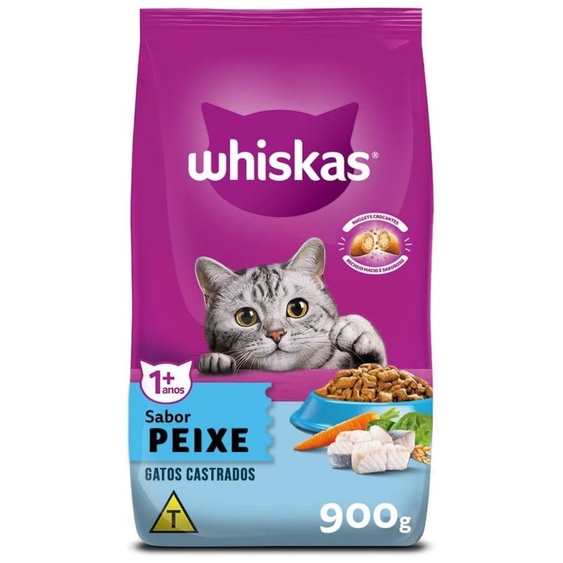 ração para gatos castrados whiskas 900g peixe (mp)