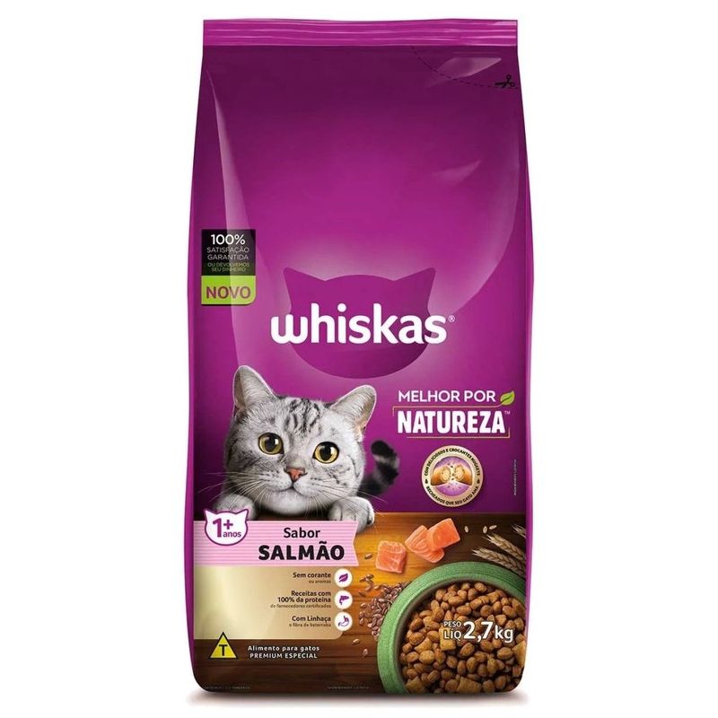 ração para gatos adultos whiskas natureza 2,7kg sabor salmão (mp)