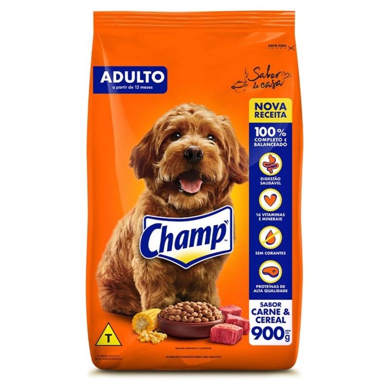 ração para cães adultos champ carne e cereais 900g (mp)