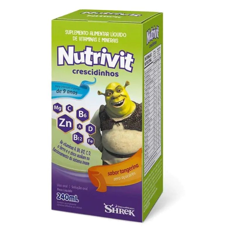 suplemento alimentar nutrivit crescidinhos sabor tangerina 240ml shrek natulab