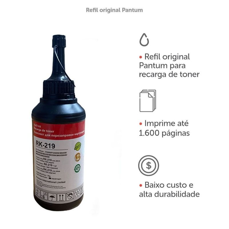 refil de toner original pantum rk-219 preto para p2509w m6559nw (mp)