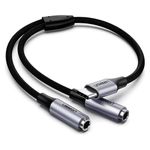 cabo de áudio ugreen av144 usb tipo c para p2 fêmea prata e preto (mp)