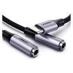 cabo de áudio ugreen av144 usb tipo c para p2 fêmea prata e preto (mp)