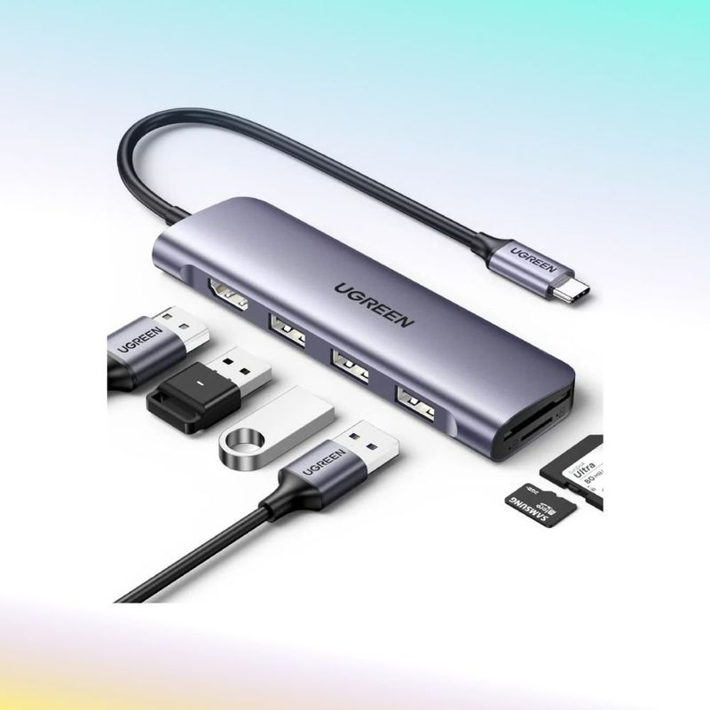 adaptador usb-c ugreen cm511 6 portas hdmi usb com leitor sd e micro sd (mp)