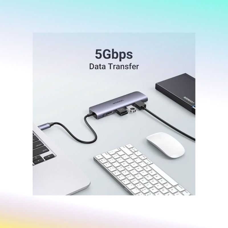 adaptador usb-c ugreen cm511 6 portas hdmi usb com leitor sd e micro sd (mp)