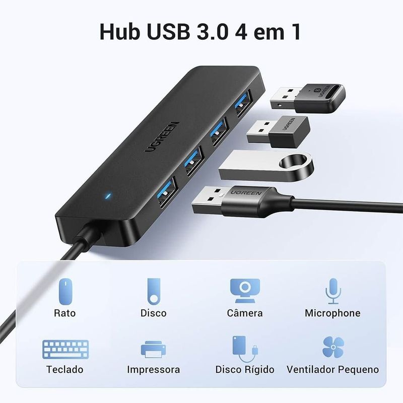 hub usb 3.0 ugreen cm219 4 portas preto (mp)