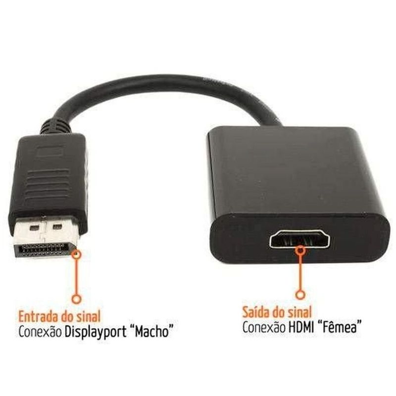 adaptador conversor it-blue macho displayport para fêmea hdmi preto (mp)