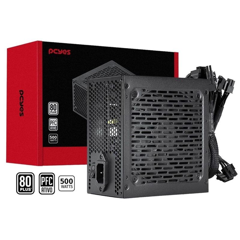 fonte real atx pcyes shocker 500w 80 plus white pfc ativo pf500shw (mp)
