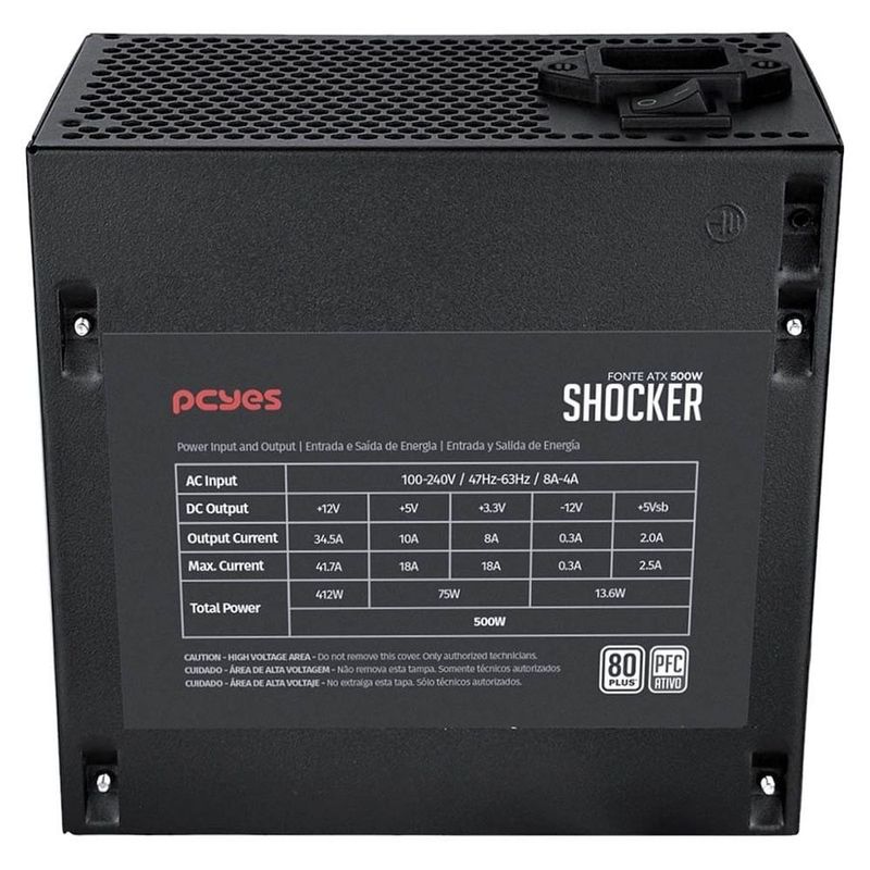 fonte real atx pcyes shocker 500w 80 plus white pfc ativo pf500shw (mp)