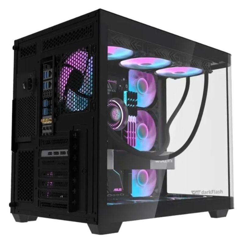 gabinete gamer darkflash dpx90m atx vidro temperado argb preto (mp)