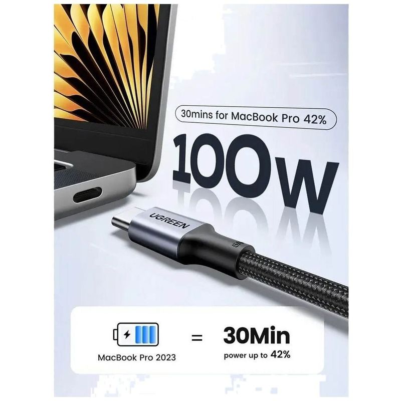 cabo de dados ugreen us316 usb tipo c 5a 1.5m cinza (mp)