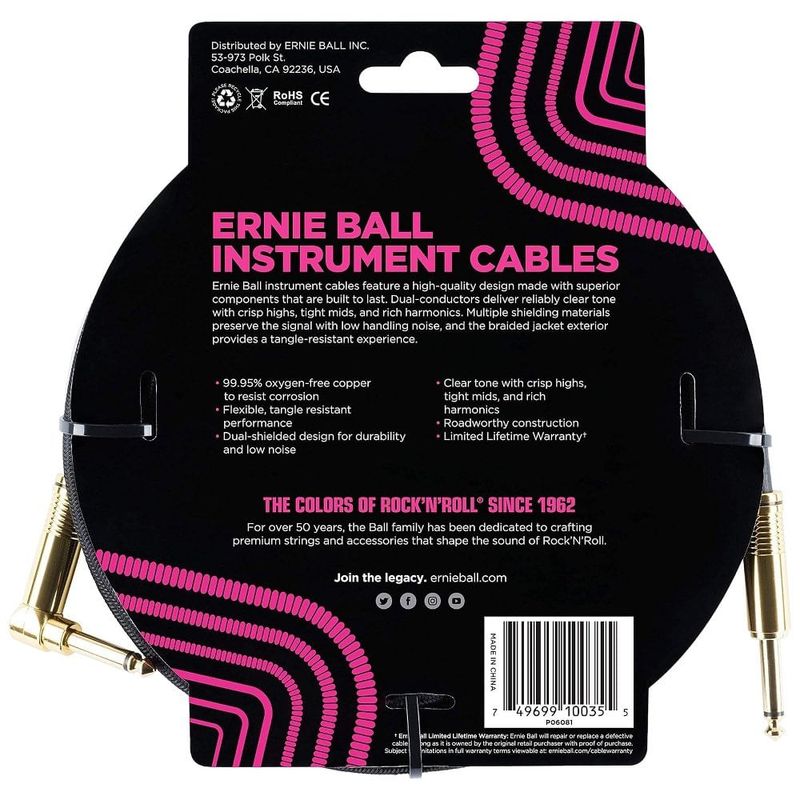 cabo para instrumento ernie ball de 3 metros p06081 preto a-bi