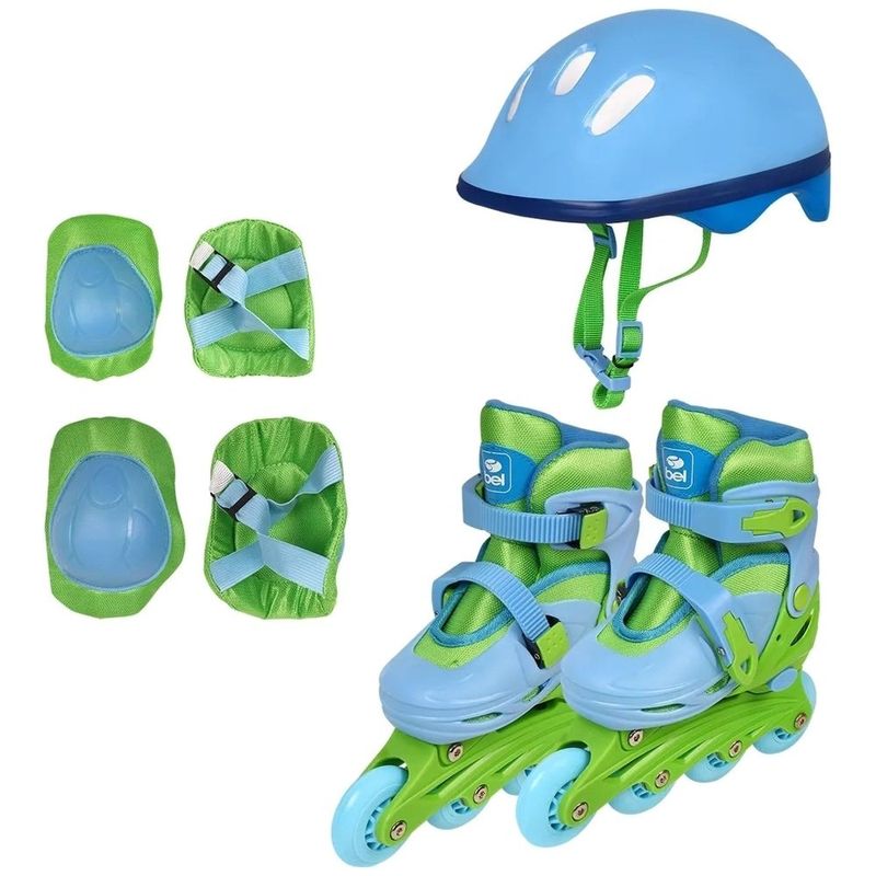 kit patins com proteção belfix 3 em 1 dino n°29/32 366802