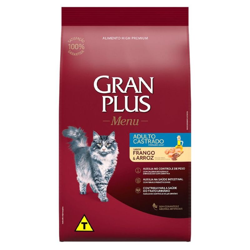 ração para gatos castrados granplus menu 10,1kg frango e arroz (mp)