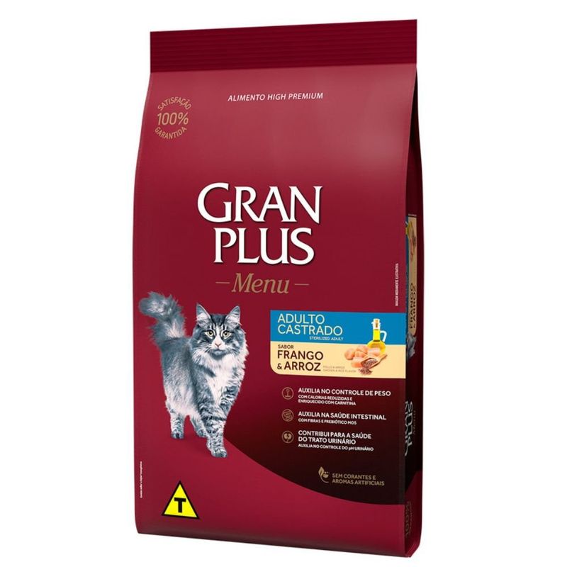 ração para gatos castrados granplus menu 10,1kg frango e arroz (mp)