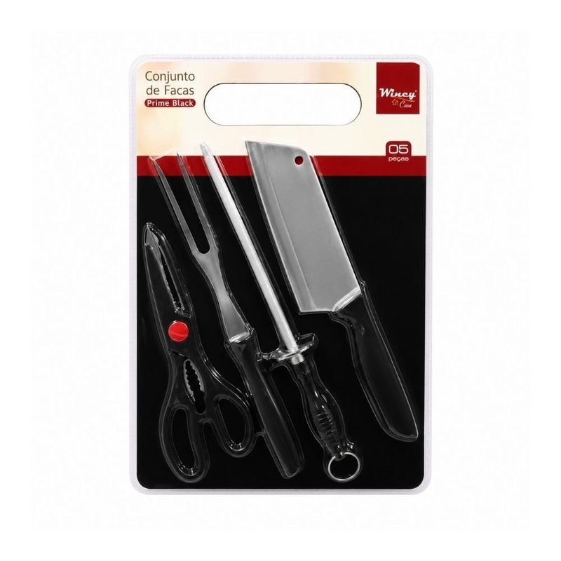 conjunto de facas com amolador prime black preto ixb08149 (mp)