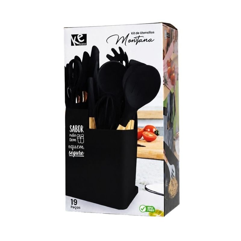 kit utensílios kehomes 19 peças preto 6818 (mp)