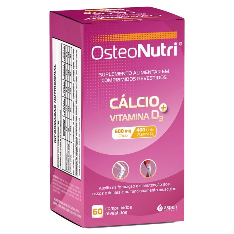 suplemento alimentar osteonutri cálcio 600mg + vitamina d3 400ui 60 comprimidos revestidos aspen pharma