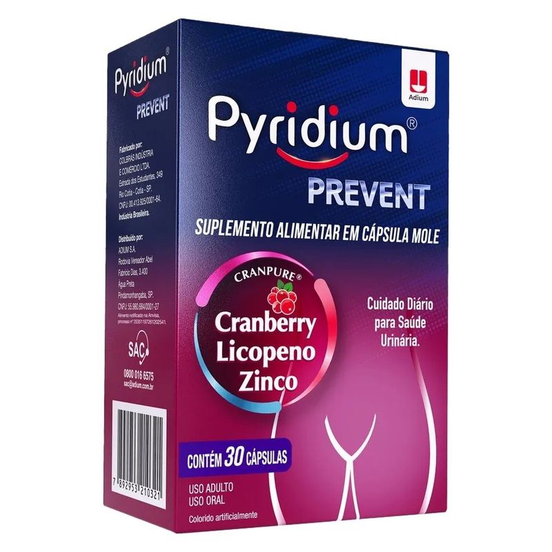 pyridium prevent licopeno + bisglicinato de zinco + cranberry 30 cápsulas adium