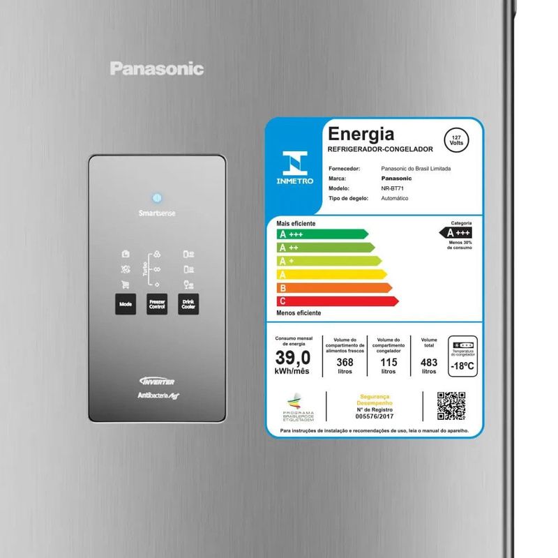 geladeira panasonic inverter frost free 494 litros inox nr-bt71pv5xa