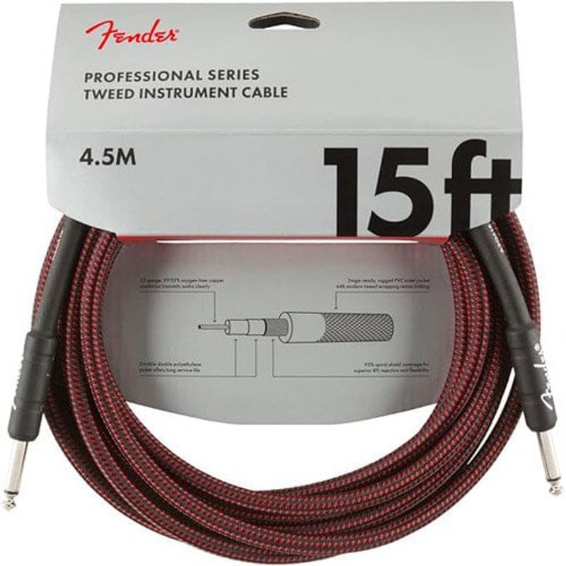 cabo para guitarra fender liso 4,5 metros vermelho a-bi