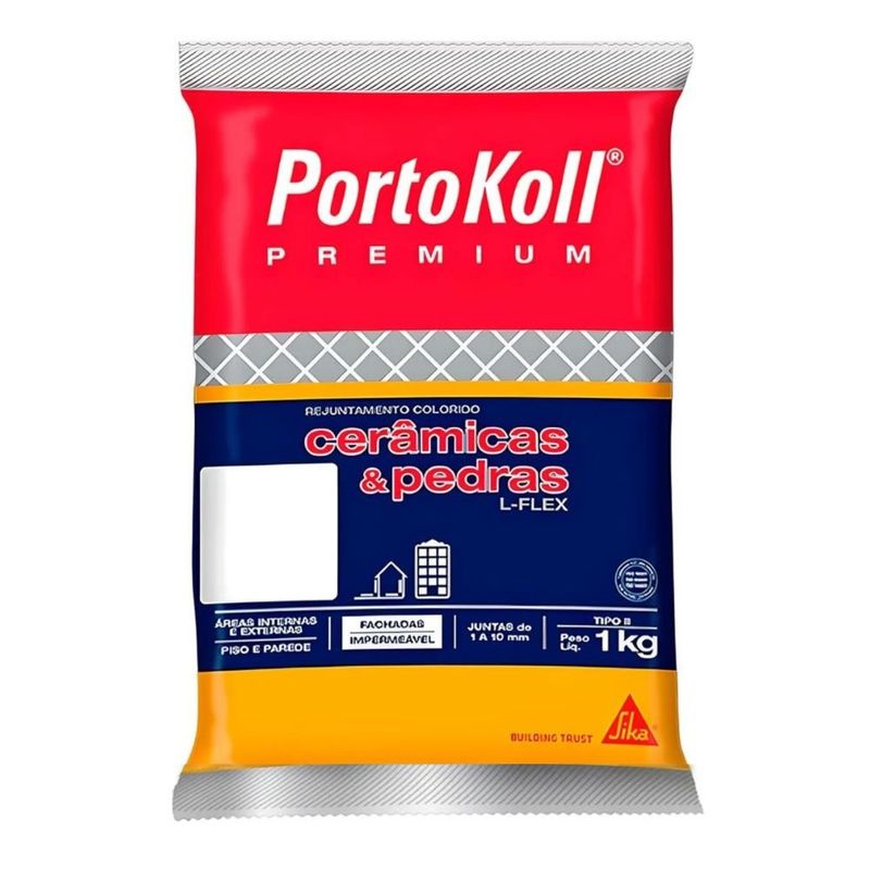 rejunte flexível cerâmica e pedras portokoll 1kg branco brilhante (mp)