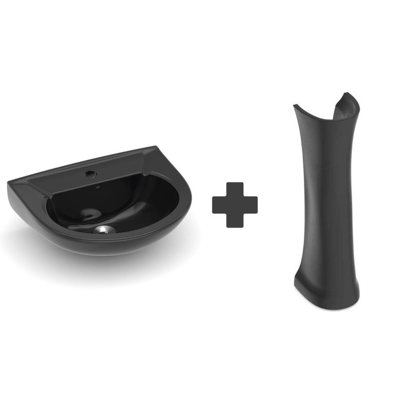 kit lavatório com coluna de chão celite saveiro preto 470x395mm (mp)