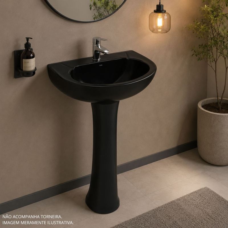 kit lavatório com coluna de chão celite saveiro preto 470x395mm (mp)