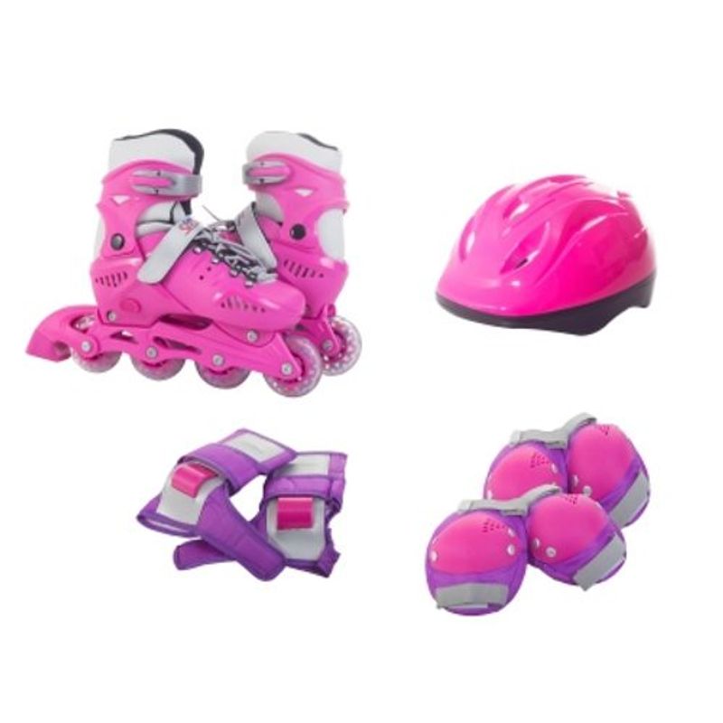 conjunto patins rollers belfix grande rosa 365310
