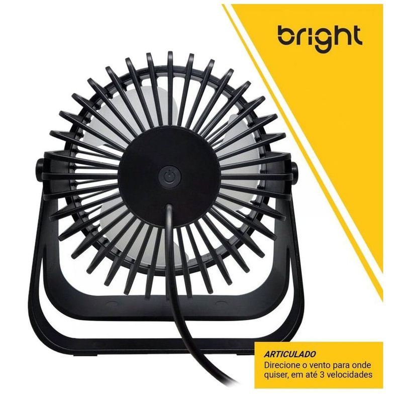 mini ventilador bright usb 13,3cm preto vn001