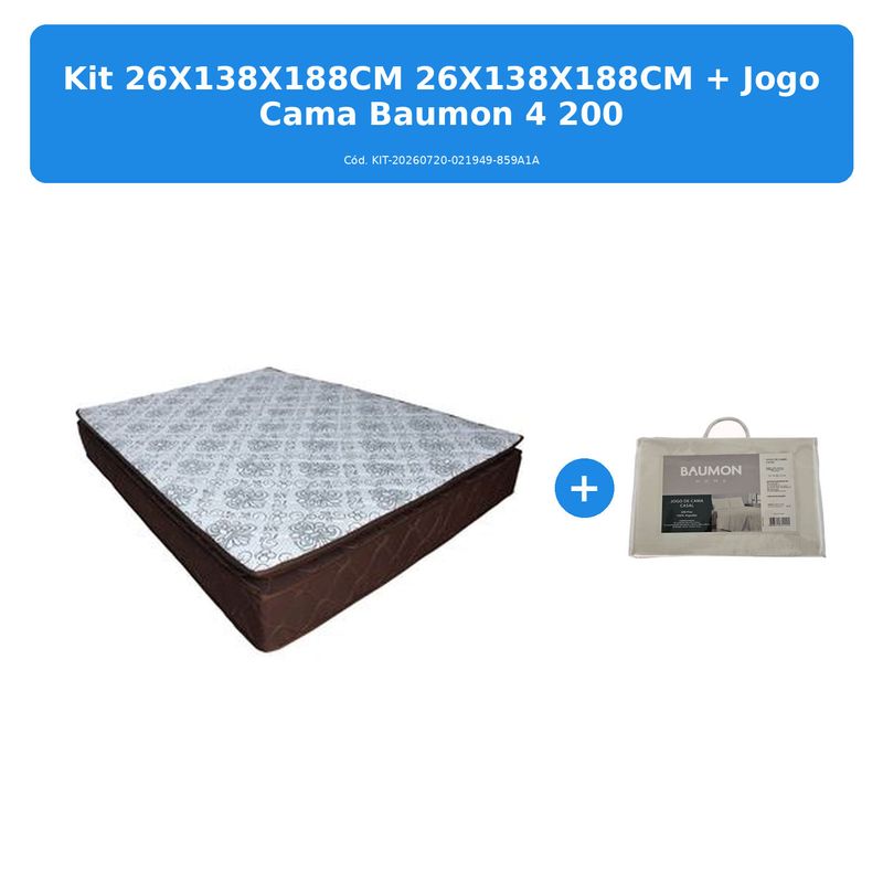 kit colchão casal marjom 26x138x188cm + jogo cama casal baumon 4 peças 200 fios