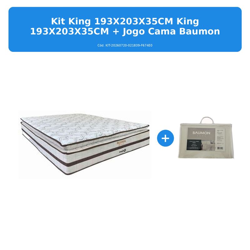 kit colchão king marjom 193x203x35cm + jogo cama king baumon 4 peças 200 fios