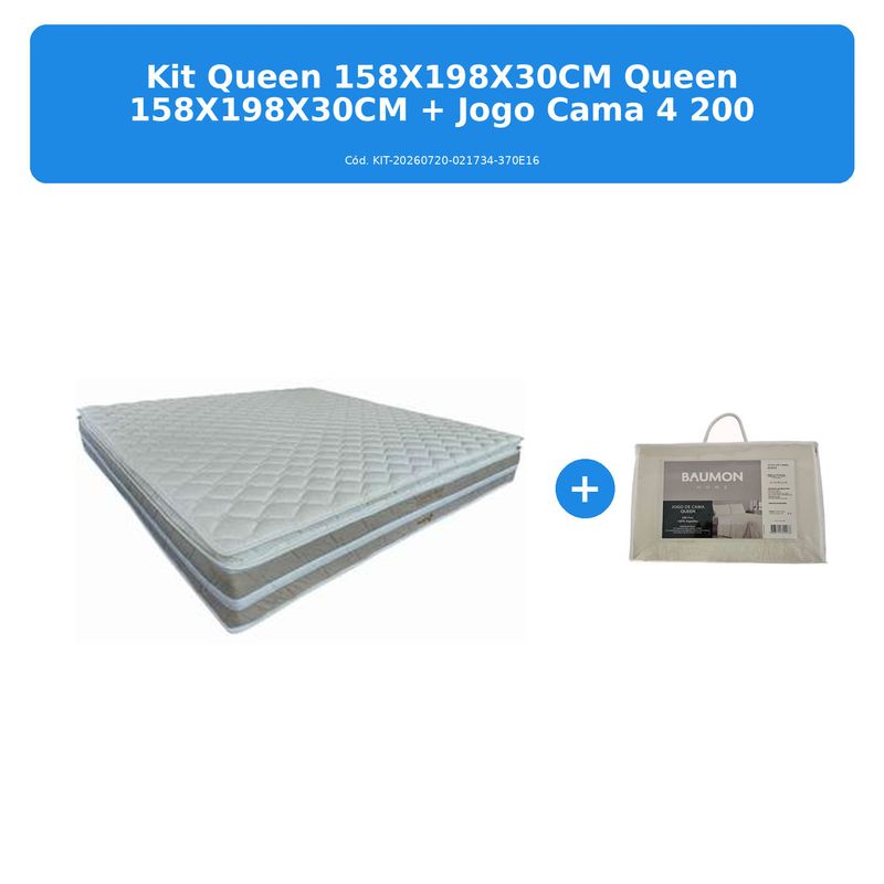 kit colchão queen 158x198x30cm + jogo de cama queen baumon 4 peças 200 fios