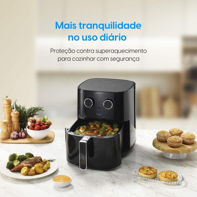 fritadeira air fryer elgin six fry cesto removível 6,5l 1500 watts preto (mp)