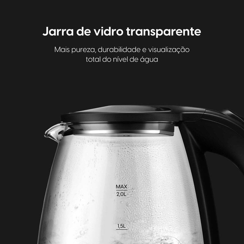 chaleira elétrica elgin visio glass pro 2l 1200 watts (mp)